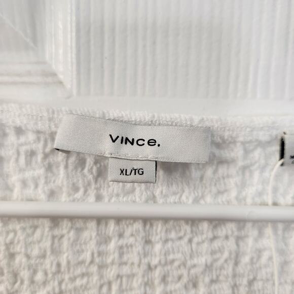 VINCE White Textured V Neck Top XL Minimalist Casual Classic Neutral Office - Picture 3 of 8